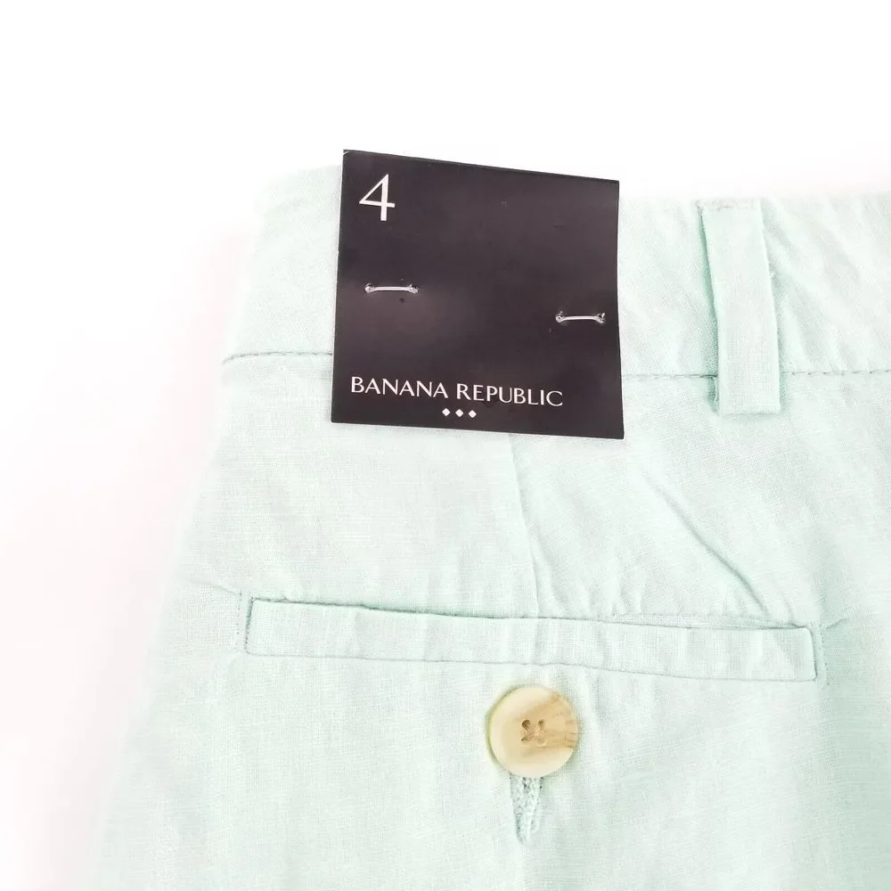 Banana Republic Linen Cropped Pants Womens 4 Cuffed Hem Teal New w/ Tag NWT $49